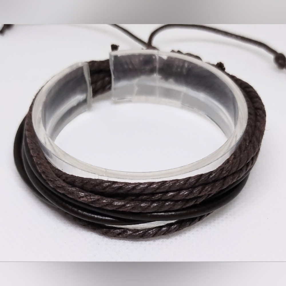 Men's Bracelet Leather Braided Layered Brown New f67‎